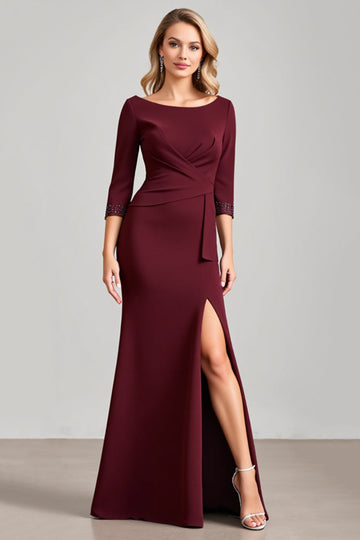 Burgundy Mermaid Mother of the Bride Dress with Slit